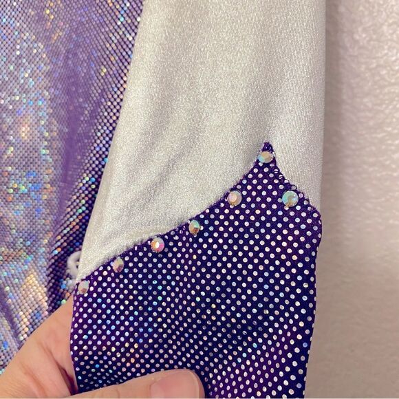 GK elite custom gymnastics competition leotard long sleeve purple rhinestone SA - Picture 7 of 11
